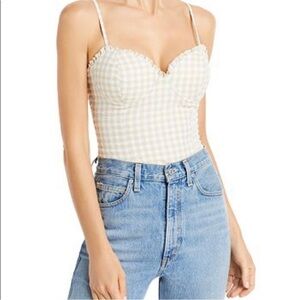 AQUA Bloomingdale’s beige gingham bodysuit size medium
